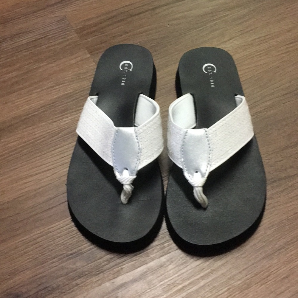 Sequin platform flip flops